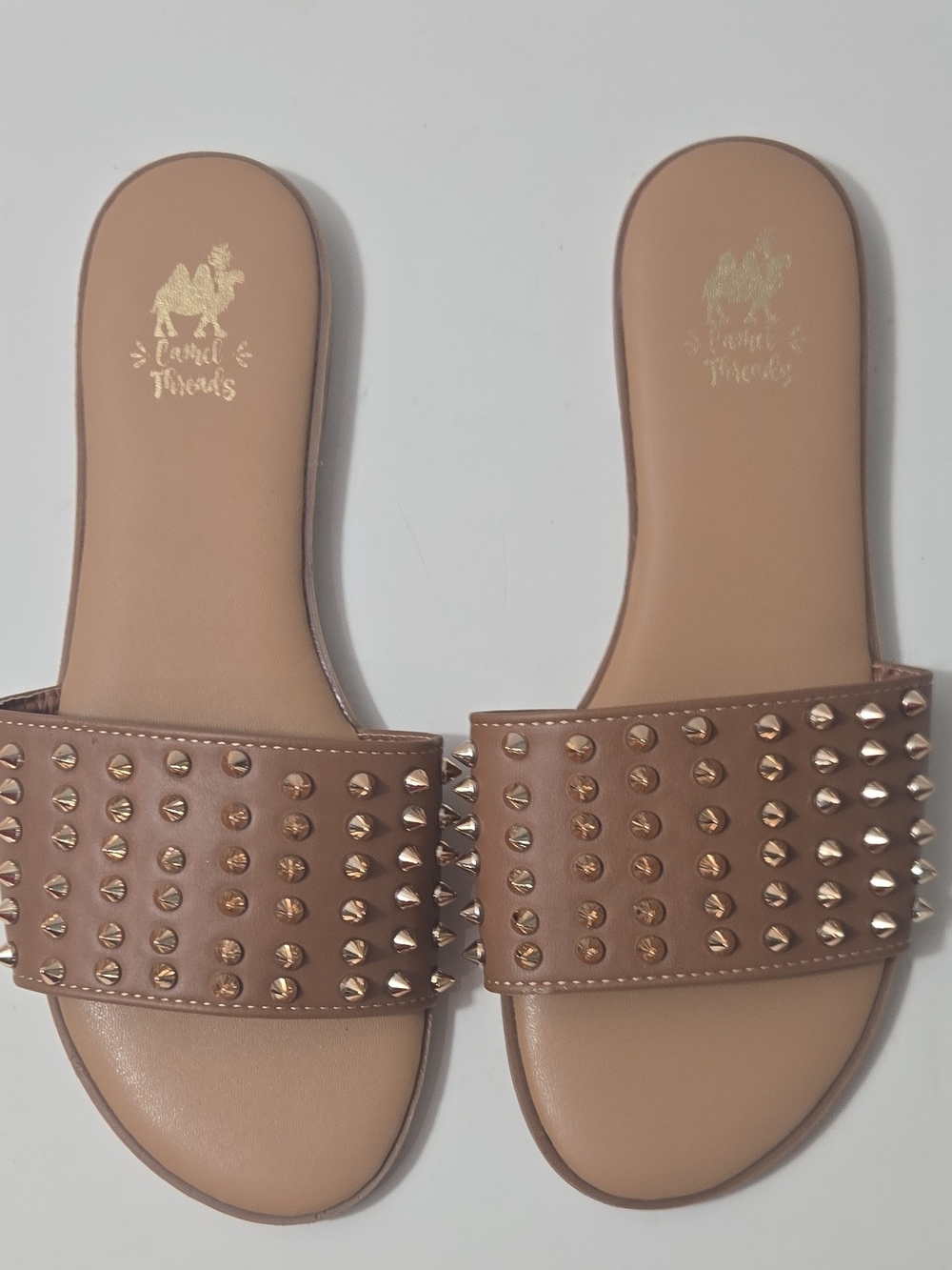 Camel Threads Women's Tan Studded Slide Sandals